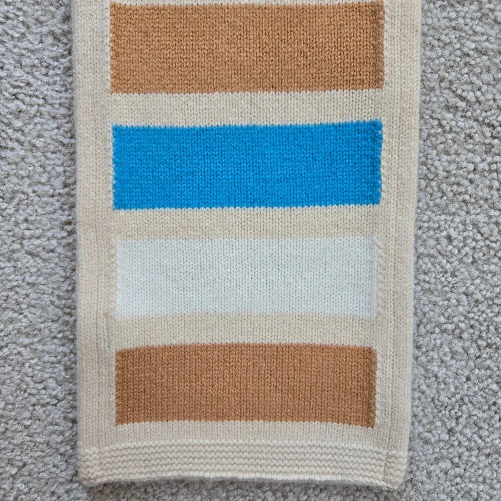 NWOT GAP 100% Lambswool Striped Scarf Tan Blue White